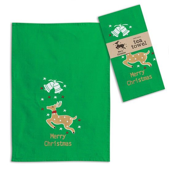Merry Christmas Reindeer Tea Towel - Set of 4