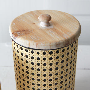 Set of Two Open Weave Cane Containers