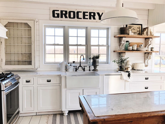 Falling in love with Liz Marie's article on "Cottage Style Kitchen Shelves: To Paint or Stain?