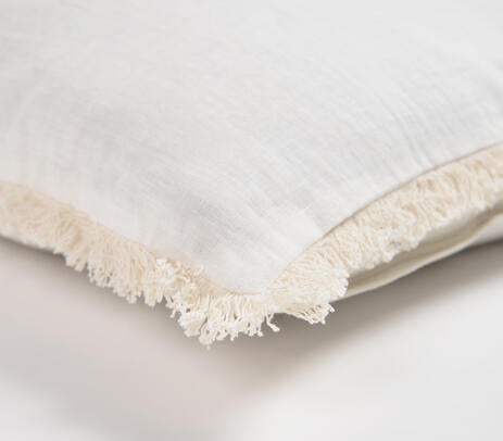 Solid White Cushion Cover with Frayed Boarder