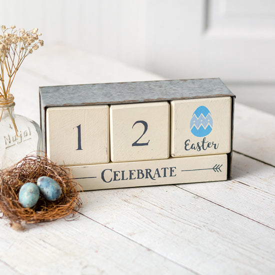 Wooden Block Calendar with Metal Box