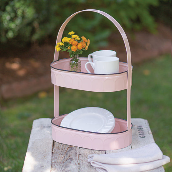 Two-Tiered Oval Pink Tray