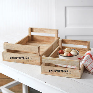 Set of Two Countryside Wood Trays