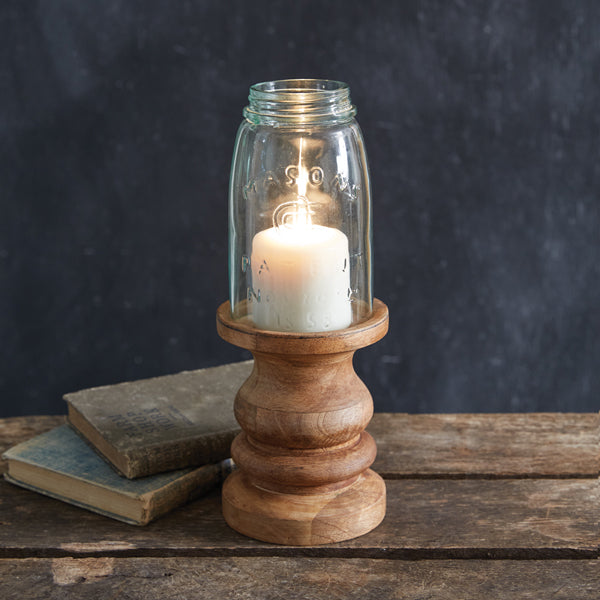 Wooden Candle Holder with Mason Jar Chimney - Quart