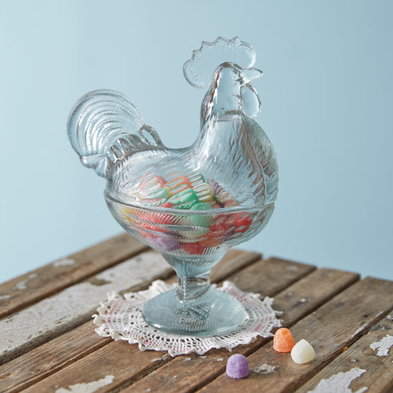 Glass Rooster Candy Dish