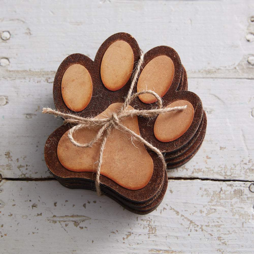 Set of 4 Wood Burned Paw Coasters