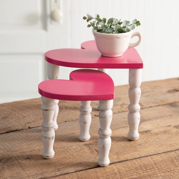 Set of Two Tabletop Heart Stools - Pink