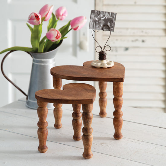 Set of Two Tabletop Heart Stools - Natural
