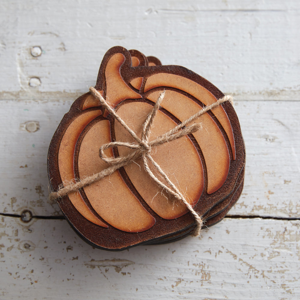 Set of Four Wood Pumpkin Coasters