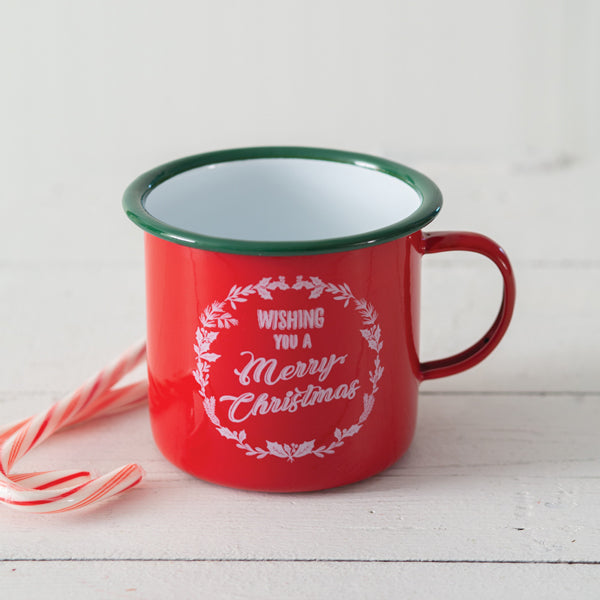 Load image into Gallery viewer, Wishing You A Merry Christmas Enameled Mug
