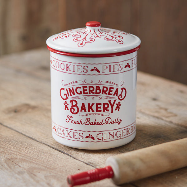 Load image into Gallery viewer, Gingerbread Bakery Enameled Christmas Container
