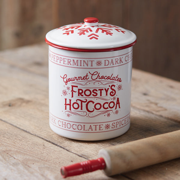 Frosty's Hot Cocoa Enameled Christmas Container