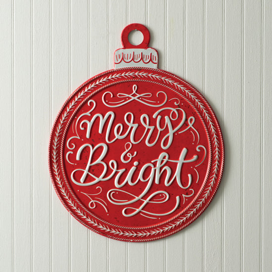 Load image into Gallery viewer, Merry &amp;amp; Bright Metal Ornament Sign
