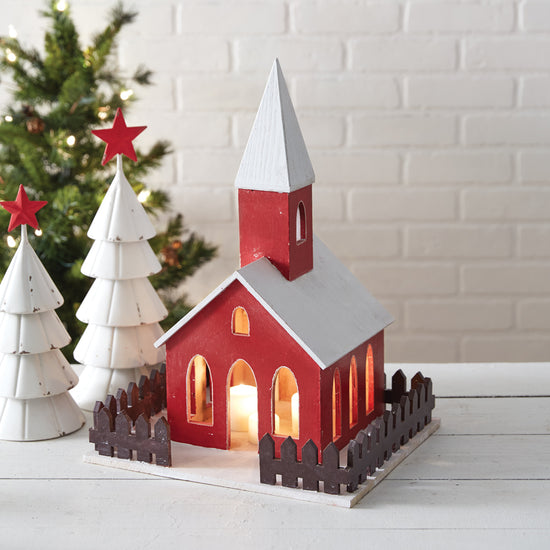 Load image into Gallery viewer, Wooden Holiday Church Lantern

