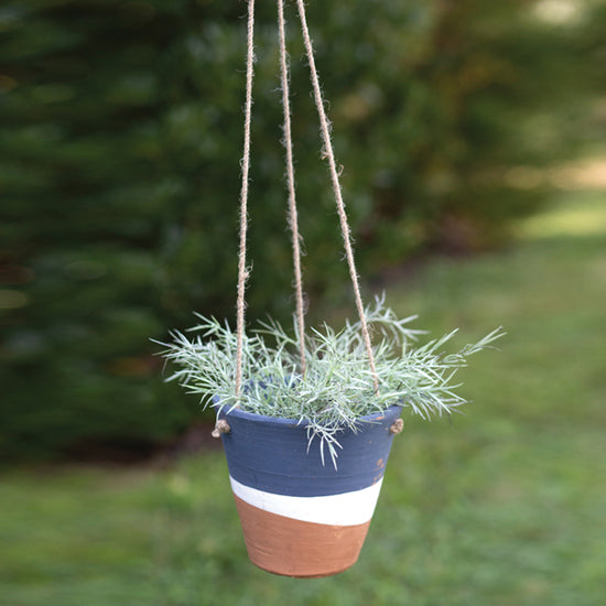 Load image into Gallery viewer, Color Blocked Hanging Terra Cotta Pot - Navy
