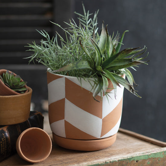 ceramic plates for plant pots Chevron Terra Cotta Pot and Plate – The Cottage Store