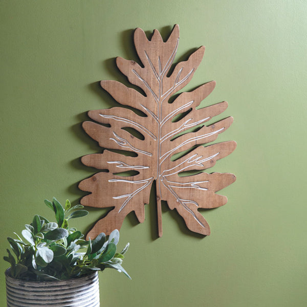 large carved wooden philodendron leaf Split Leaf Philodendron Wood Wall Decor – The Cottage Store