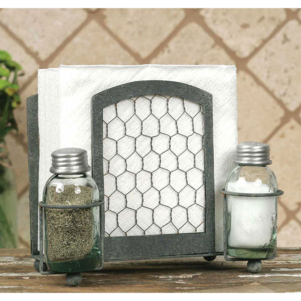 Load image into Gallery viewer, Chicken Wire Salt Pepper and Napkin Caddy
