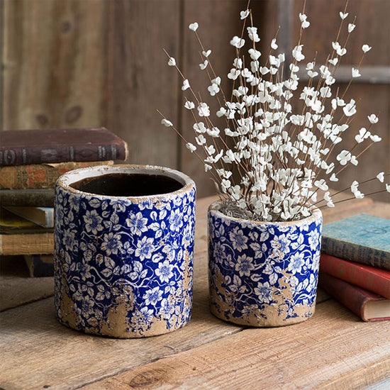 Set of Two Rustic Ceramic Flower Pots