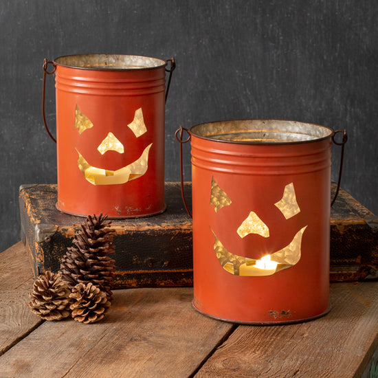 Load image into Gallery viewer, Set of Two Jack-O&amp;#39;-Lantern Buckets
