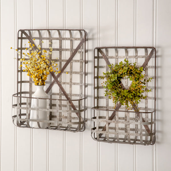 tobacco basket with pocket Set of Two Metal Tobacco Wall Pockets – The Cottage Store