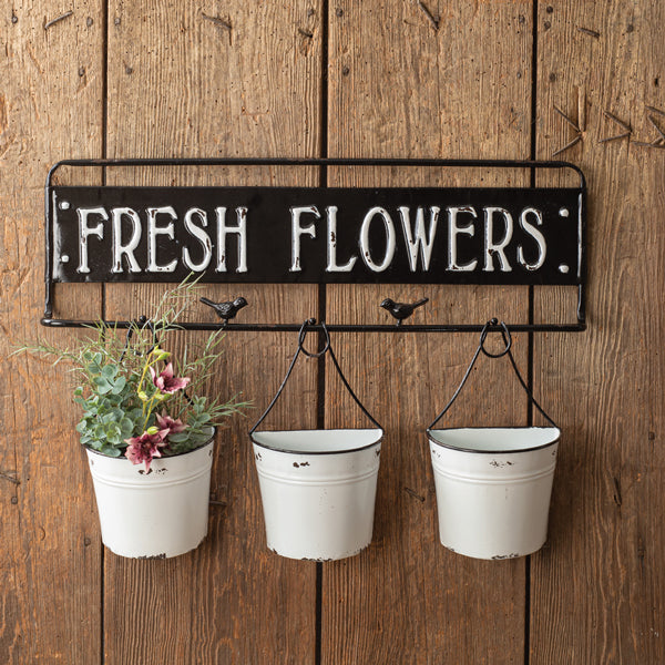 Fresh Flowers Metal Sign with Metal Buckets