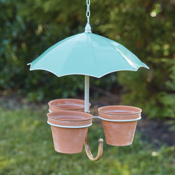 three pot hanging planter Hanging Umbrella Three Pot Planter – The Cottage Store