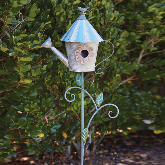 Load image into Gallery viewer, Watering Can Birdhouse Garden Stake
