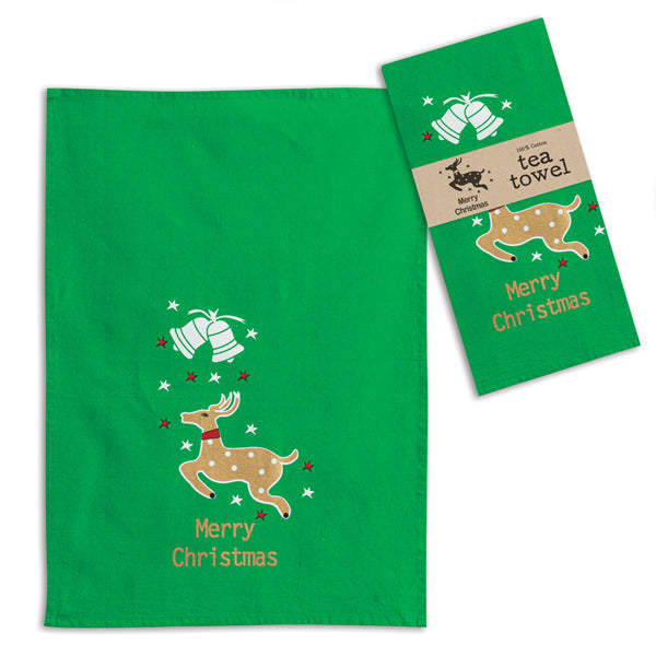 Load image into Gallery viewer, Merry Christmas Reindeer Tea Towel - Set of 4
