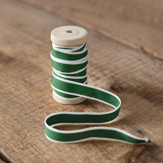 Green Christmas Ribbon on Wooden Spool