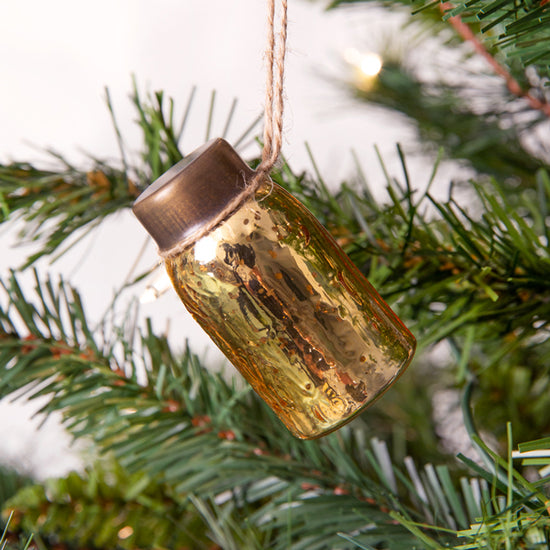 Glass Mini Mason Jar Hanging Christmas Ornament - Mercury Gold - Box of 6