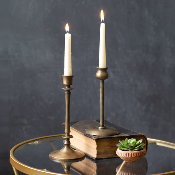 Set of Two Brass Finish Taper Candle Holders - OOO