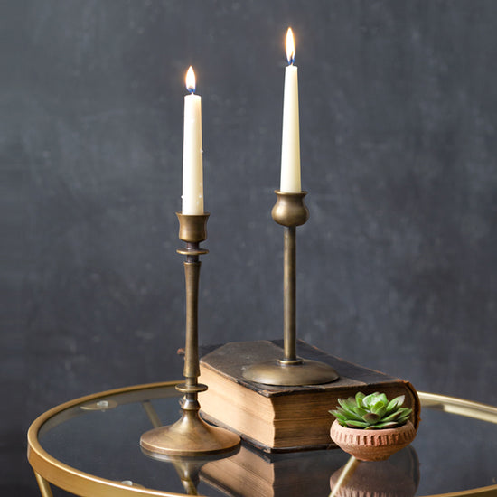 Set of Two Brass Finish Taper Candle Holders - OOO