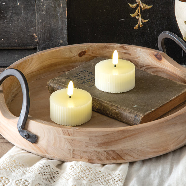 Flameless Set of Ribbed Tealight Candles