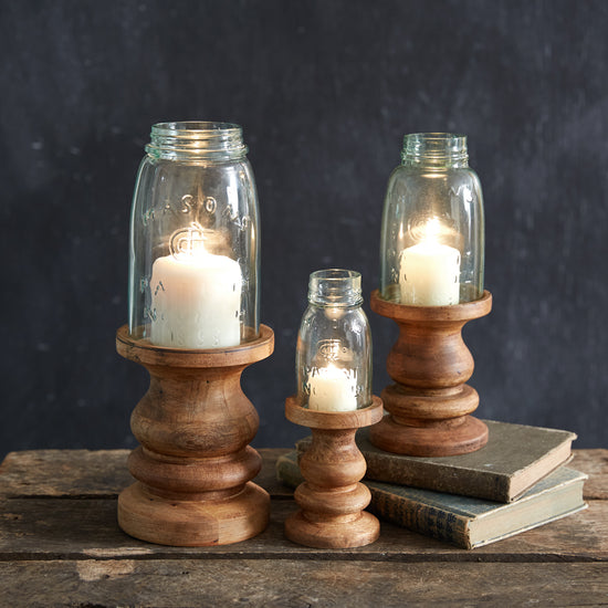 Load image into Gallery viewer, Wooden Candle Holder with Mason Jar Chimney - Quart
