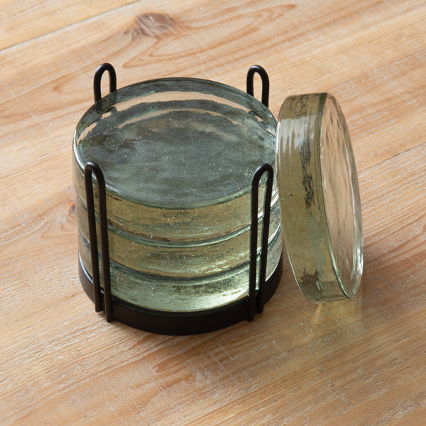 Blocked Glass Coasters Caddy
