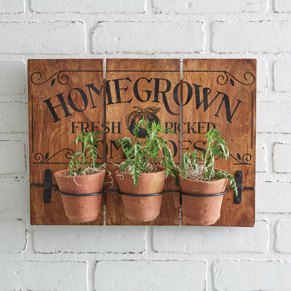 Load image into Gallery viewer, Homegrown Tomatoes Wall Sign with Clay Pots
