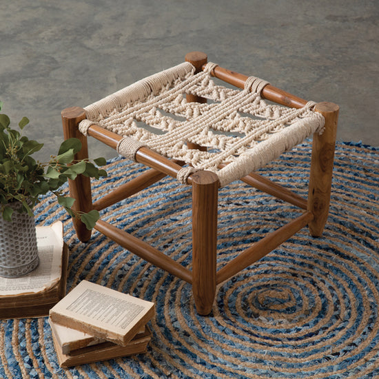 Load image into Gallery viewer, Homestead Macrame Footstool
