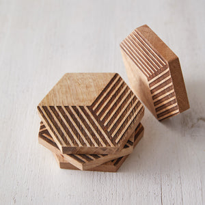 Set of Four Geometric Wood Coasters