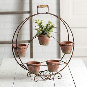 Round Plant Stand with Terra Cotta Pots