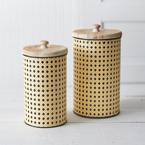 Load image into Gallery viewer, Set of Two Open Weave Cane Containers
