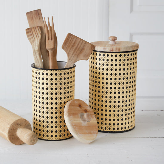 Load image into Gallery viewer, Set of Two Open Weave Cane Containers
