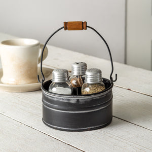 Load image into Gallery viewer, Round Bucket Salt Pepper and Toothpick Caddy - Black
