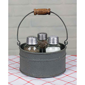 Round Bucket Salt Pepper and Toothpick Caddy - Barn Roof