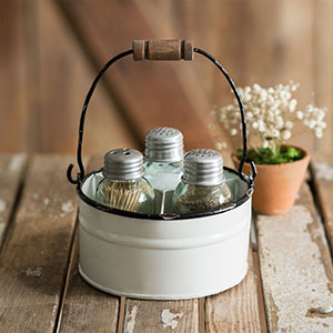 Round Bucket Salt Pepper and Toothpick Caddy - White812