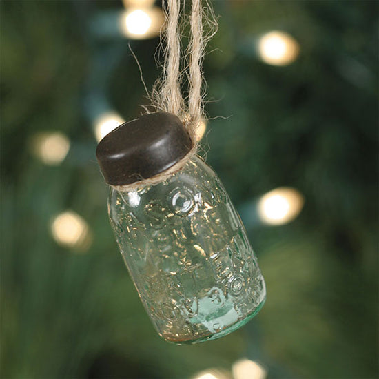 Glass Mini Mason Jar Hanging Christmas Ornament - Box of 6